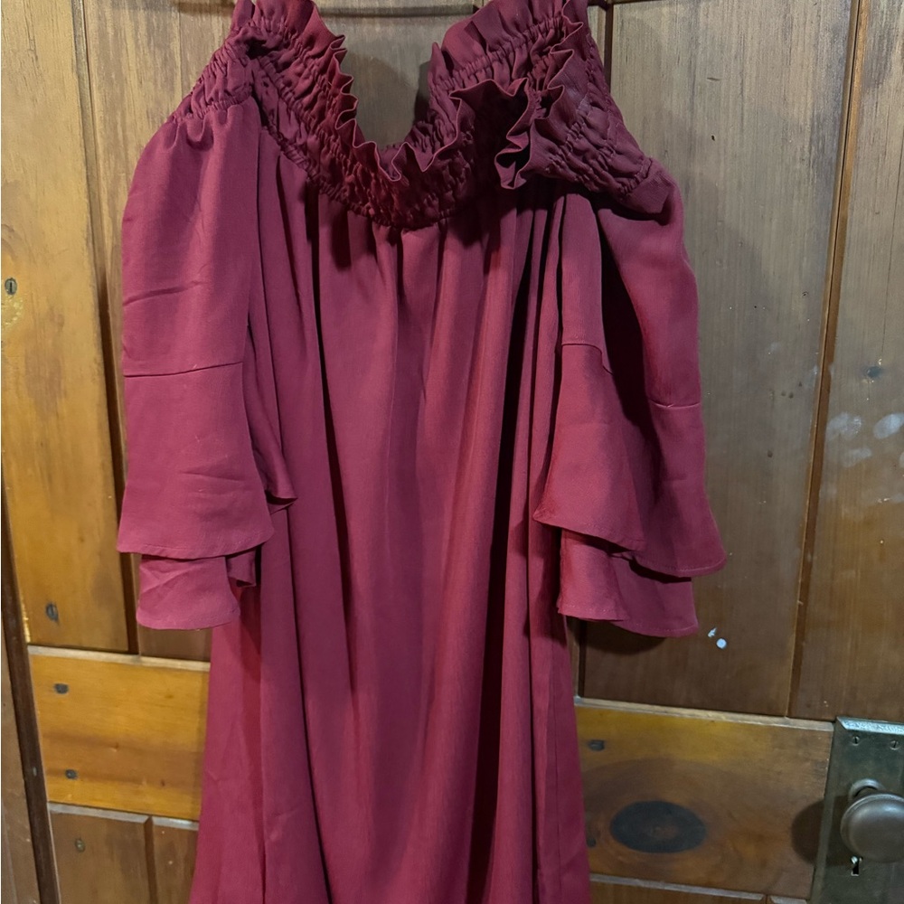 19 Cooper Burgundy Ruffle Long Sleeve Dress